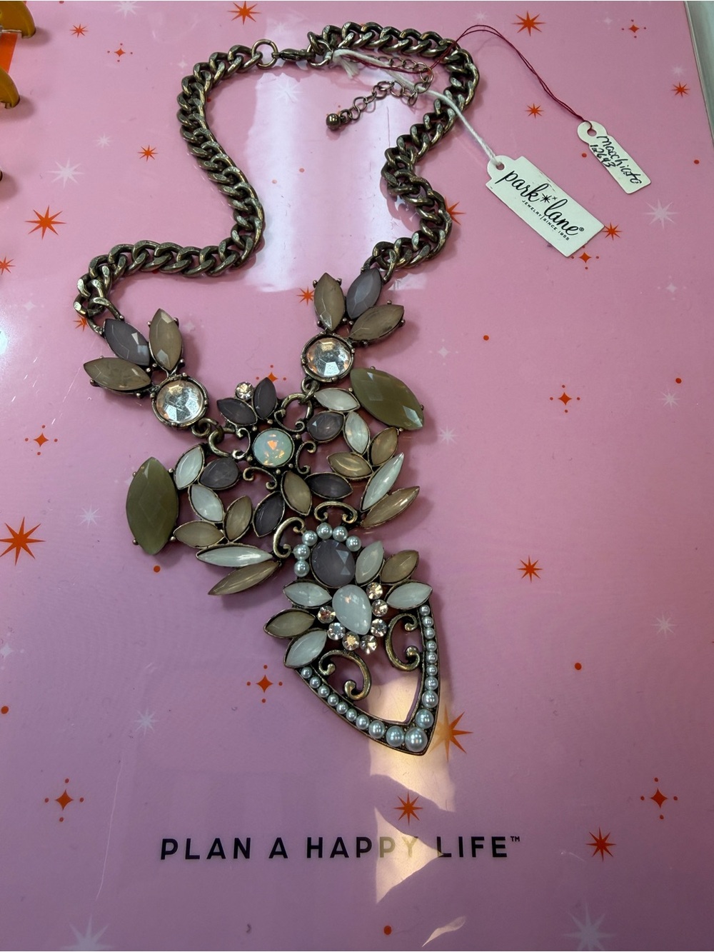 Park Lane Macchiato Pink and Taupe Crystal Statement Necklace